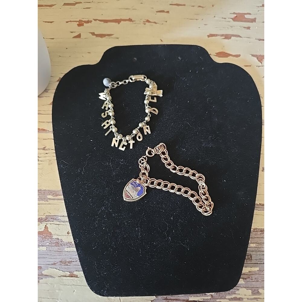 Vintage Souvenir Charm & AB Crystal Bracelet Lot Washington D.C. & Mid-Century